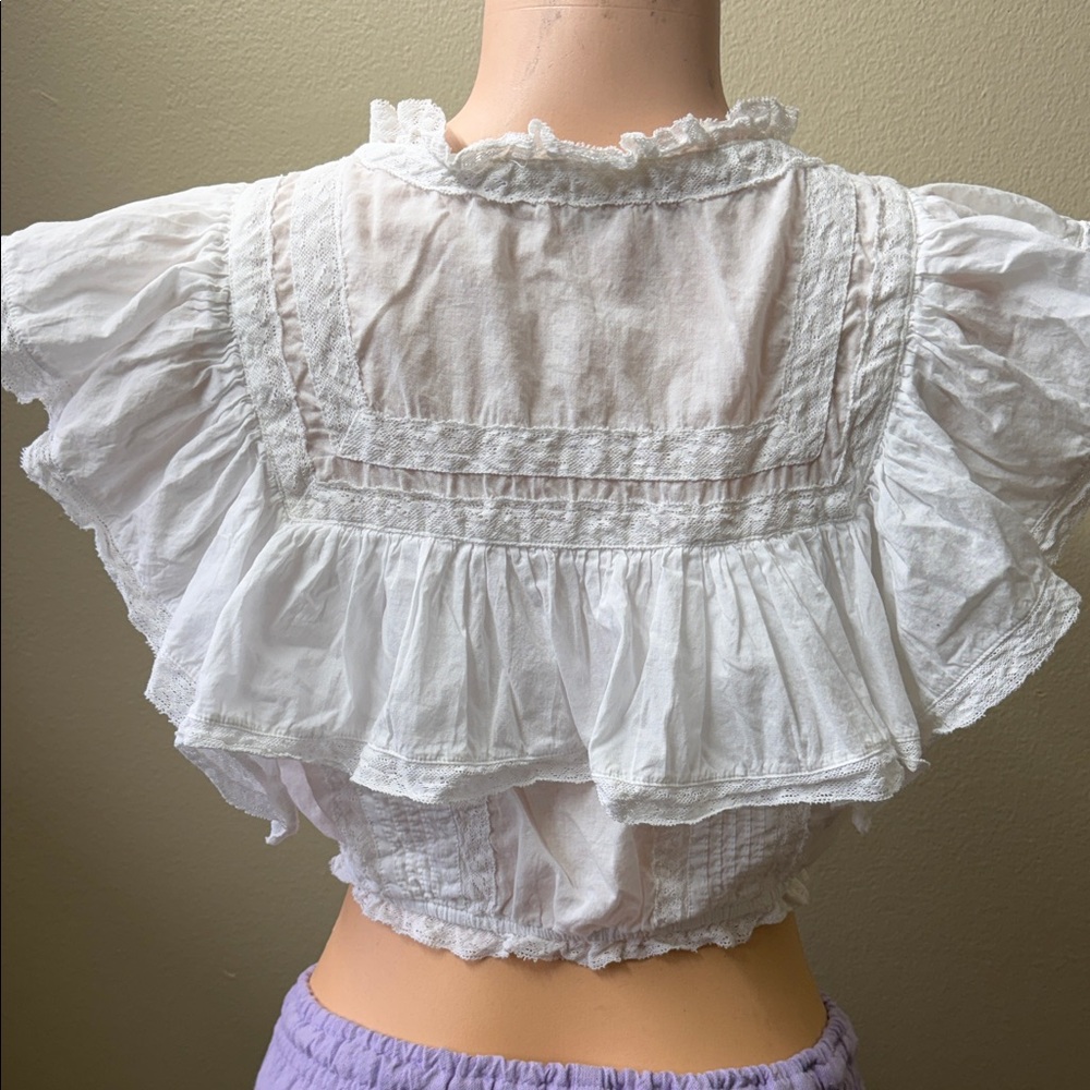 Loveshackfancy White Ruffled Button Crop Blouse - image 6
